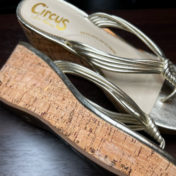 Circus by Sam Edelman Ruby Gold Tone Braided Cork Wedge Platform Sandal 8.5 - Picture 2 of 9